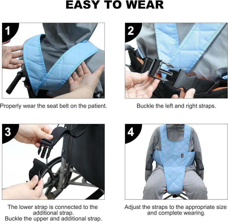 MDSTOP Wheelchair Safety Belt, Anti-Slip Wheelchair Seatbelt, Wheelchair Harness with Adjustable Secure Buckle, Medical Restraints Straps for Seniors Elderly, Patients, Disable (Blue) - Image 4